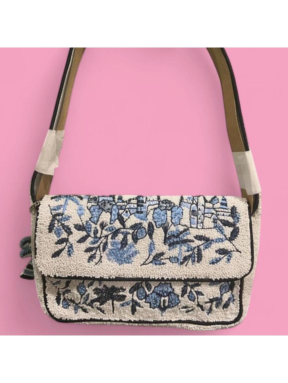 TikTok Viral Toile Greece Blue & White Beaded Bag